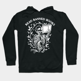 Read Banned Books Skeleton Halloween Goth Protest Black Hoodie